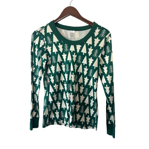 Hanna Andersson Green & White Christmas Tree Print Pajama Shirt Size Small - Picture 1 of 9